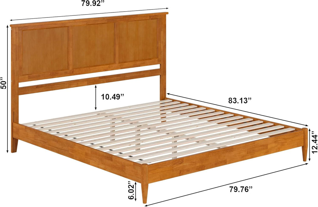 , Charlotte King Solid Wood Low Profile Platform Bed, Light Toffee