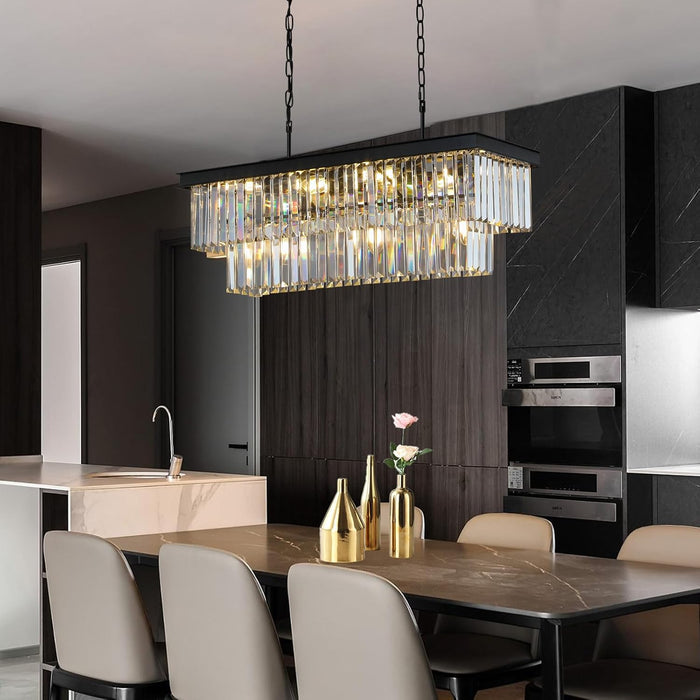 Black Crystal Chandelier Rectangular 33.5 Inch Dining