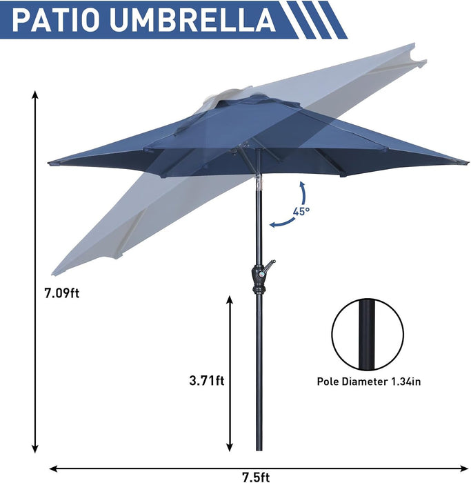 7.5Ft Patio Umbrella, Outdoor Umbrella Aluminum Market Table Umbrellas with Tilt, Crank and Sturdy Ribs for Lawn, Garden, Backyard and Pool