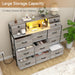Grey Dresser with Power Outlets and LED Lights 13 Drawers Long Dresser for Bedroom Faux Leather Fabric Chest of Drawers for Living Room Hallway Entryway Closets Sturdy Frame Wood Top
