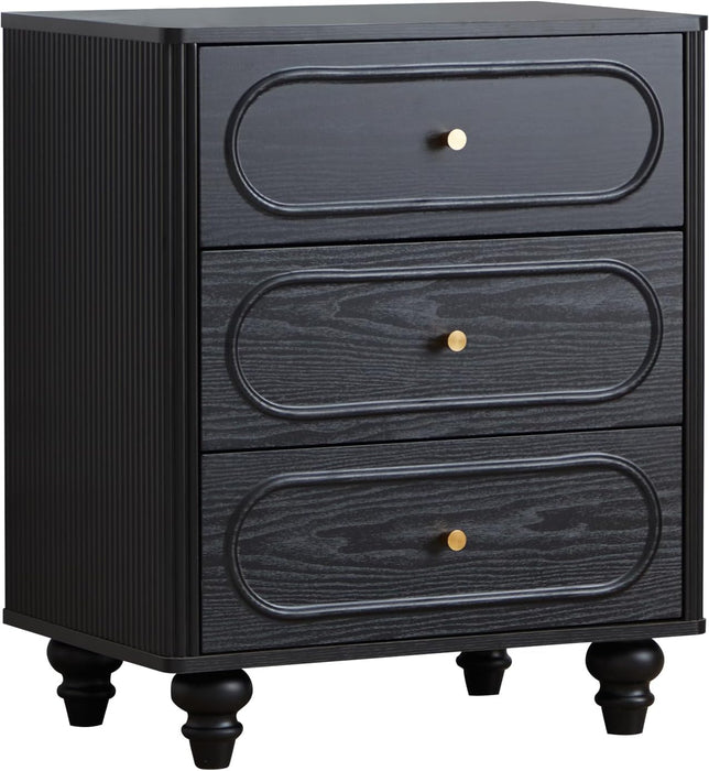 3 Drawer Fluted Dresser for Bedroom Set of 2, Mid Century Modern Chest of Drawers, Wood Storage Small Dresser Organizer for Bedroom Living Room Hallway Closet, Black