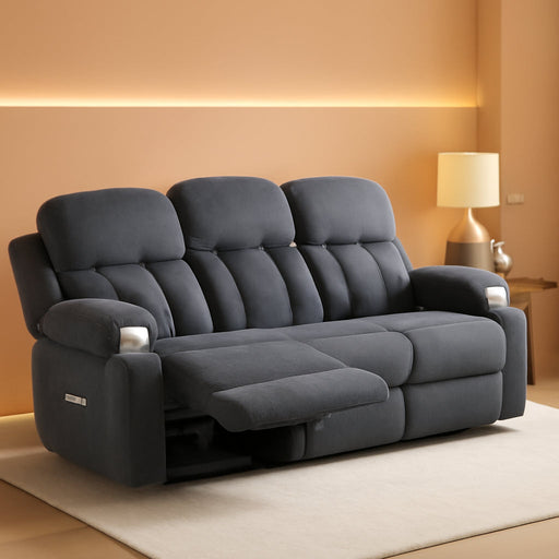 85" Manual Reclining Sofa, 3 Seater Recliner Couch with Dual Wingback Recliners & Cup Holders, Comfy Oversized Living Room Sofa, Grey