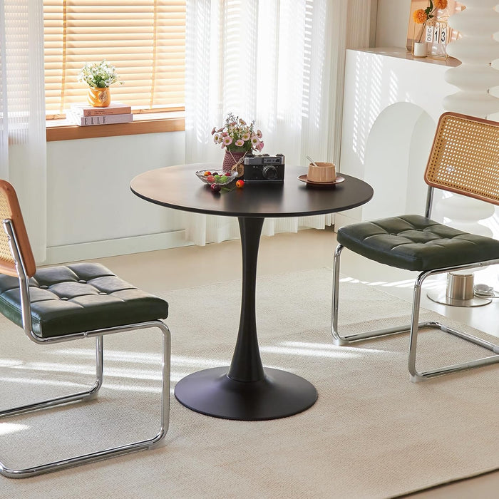 Round Dining Table, 31.5" Circle Tulip Table with Thickened Tabletop & Metal Pedestal, Mid Century Modern Bistro Table for Kitchen, Small Places, Living Room, Cafe (Black)