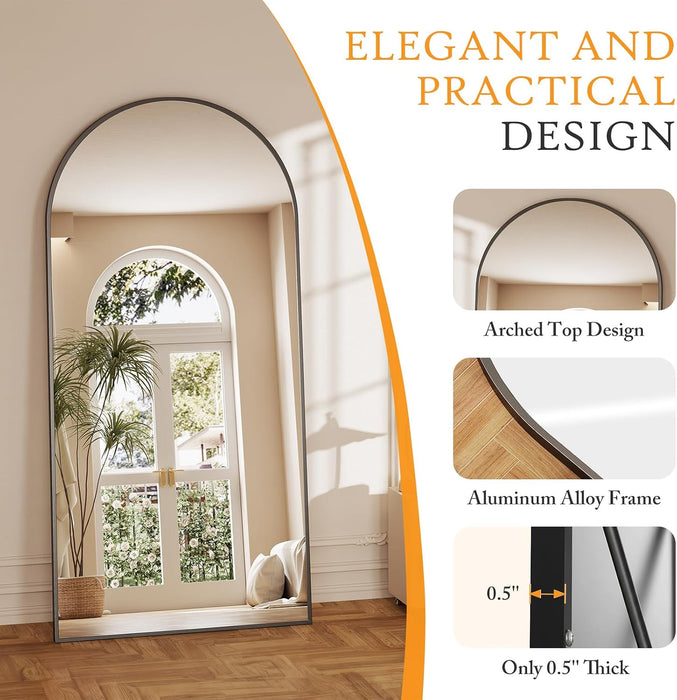 78"X38" Arched Full Length Mirror, Full Body Floor Mirror, Black