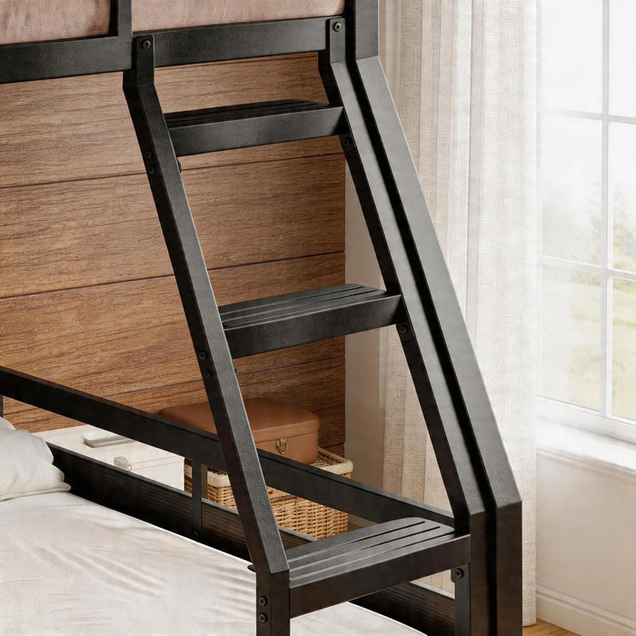 Twin Over Full Bunk Bed HeavyDutyIndustrialStrengthBlack Guardrail