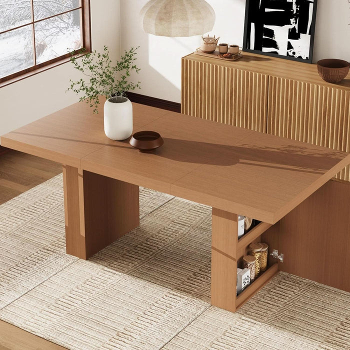70.8" Dining Table for 6 8 10, Modern Dining Room Table with Storage, Wood Kitchen Table with Fluted Legs, Dinner Tables for Kitchen Dining Room,Nut-Brown