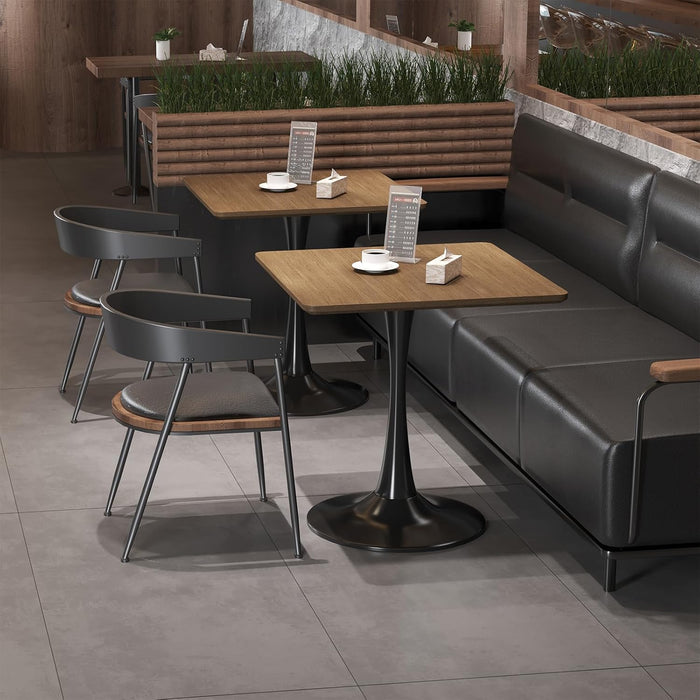 Walnut Square Tulip Table for 2, 24 Inch Small Dining Table with Metal Pedestal Base for Kitchen, Mid-Century Modern Table with round Corners for Living Room, Cafe and Home Office