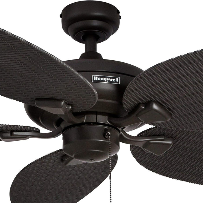 Ceiling Fans Duval 52 Inch Ceiling Fan, Quick 2 Hang Indoor/Outdoor Ceiling Fan with Pull Chain, Tri-Mount 5 Blade Tropical Design, ETL Damp Rated, Bronze (50201-01)