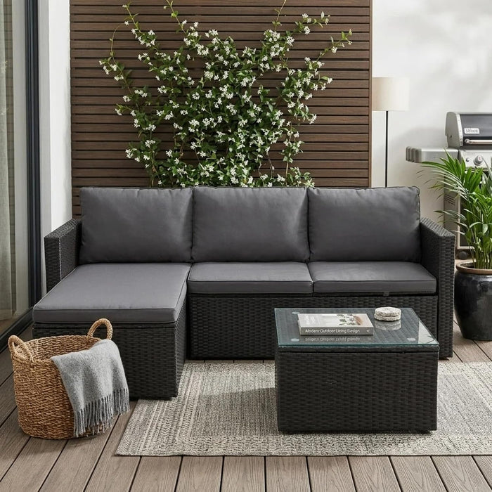 4-Piece PE Wicker Patio Set with 43" Propane Fire Pit Table, Grey