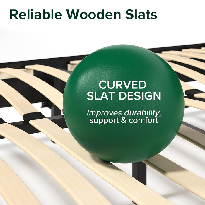 Jade Faux Leather Upholstered Platform Bed Frame, Mattress Foundation with Wood Slat Support, No Box Spring Needed, Easy Assembly, Queen