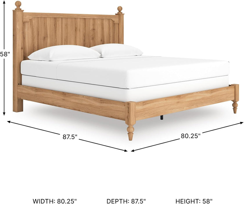 Signature Design by Ashley Galletyn Country Rustic Panel Bed, Foundation or Box Spring Needed, King, Light Brown