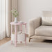 Small round Side Table, Accent End Table with Storage Basket, Set of 2 Half round Coffee Table End Table, Half Moon Bedside Table, Modern Nightstand Couch Table for Living Room Bedroom, Pink