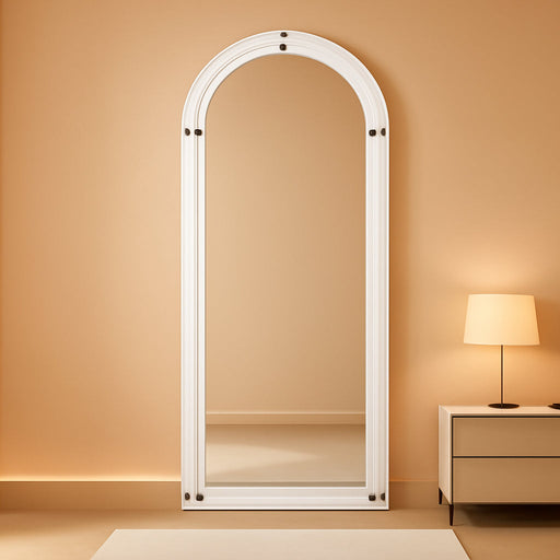 71x30 Full Length Arched Mirror Handcrafted RusticWhite