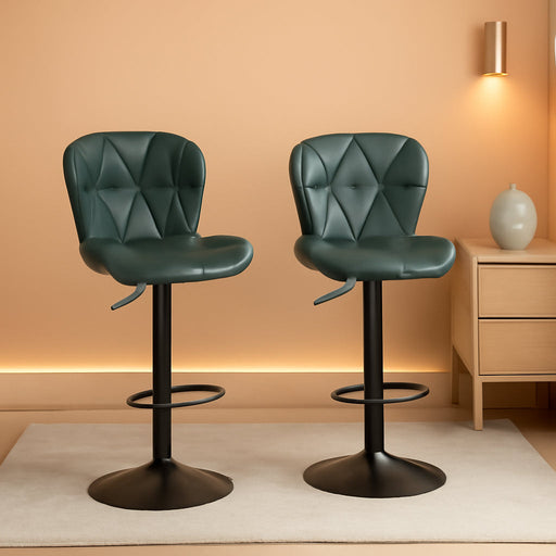 Bar Stools Set of 2, Faux Leather Upholstered Swivel Barstools, Seat Height 24.8"-33.46" Adjustable for Kitchen Island Green