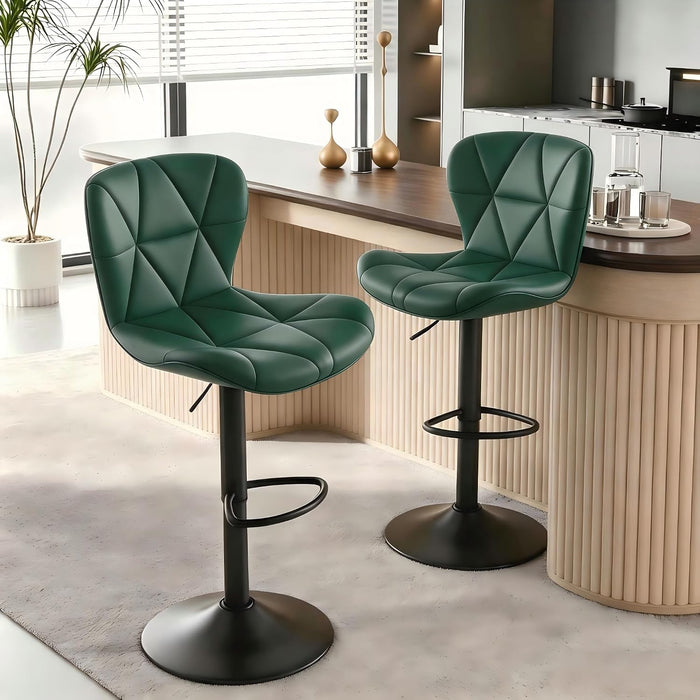 Bar Stools Set of 2, Faux Leather Upholstered Swivel Barstools, Seat Height 24.8"-33.46" Adjustable for Kitchen Island Green