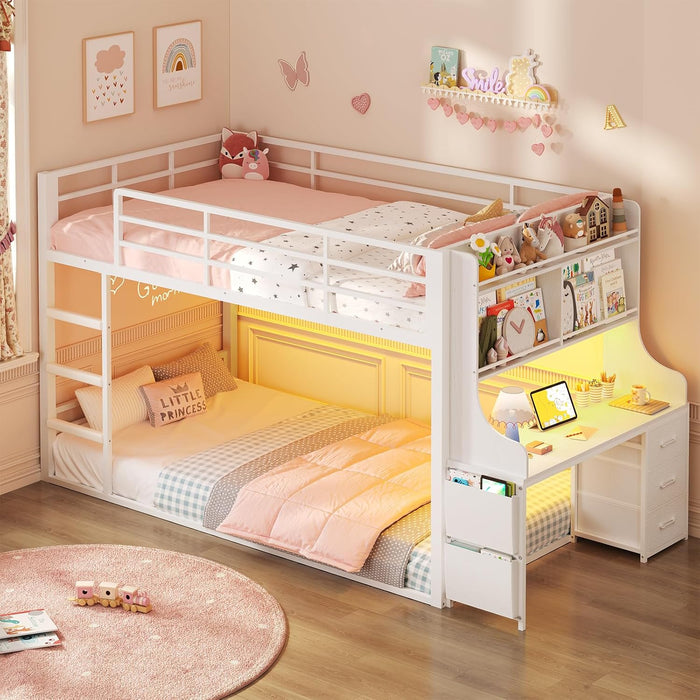 Low Profile Twin Bunk Bed WithIntegratedDeskStorage
