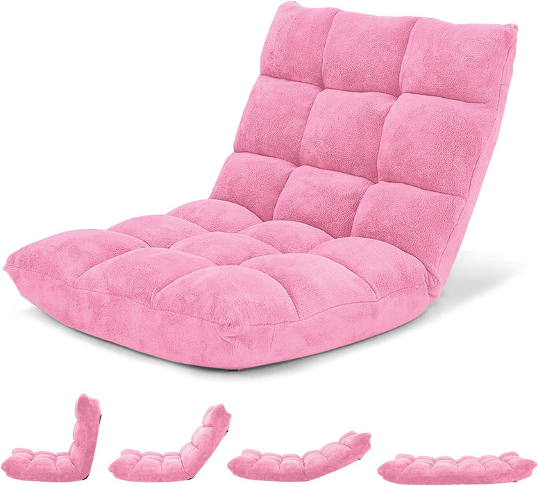 Floor Chair with Back Support, Folding Sofa Chair with 14 Adjustable Position, Padded Sleeper Bed, Couch Recliner, Floor Gaming Chair, Meditation Chair, Gaming Floor Chairs for Adults(Pink)