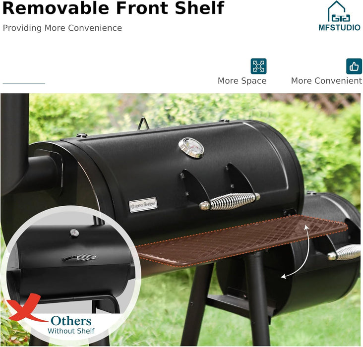 Heavy Duty Charcoal Wood Offset Outdoor Smoker Grill, Charcoal Grill with Smoker Combo for BBQ Grilling, 512 SQ.IN.