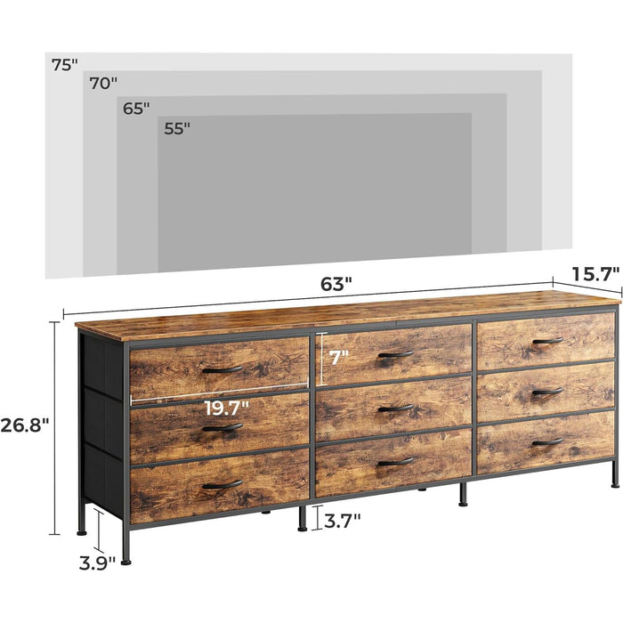 Rustic Brown 9-Drawer Dresser & TV Stand