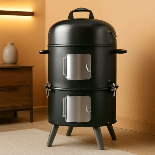 Gasone Vertical Smoker with Thermometer – 16 Inch Heavy Duty Charcoal Smoker – Multipurpose Charcoal BBQ Grill Smoker for Outdoor, Camping – Easy Assembly, 2 Access Doors Grill with Smoker