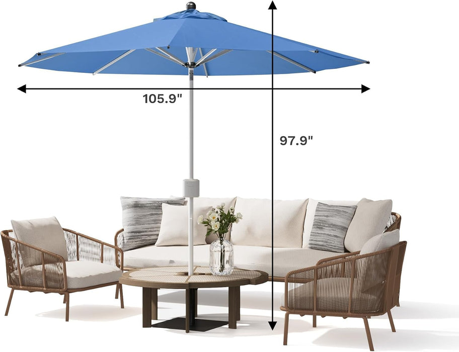 9 FT Motorized Patio Umbrella, Remote Outdoor Umbrella with Heavy Duty Aluminum Frame, Removable Power Bank and Push Button Tilt for Backyard, Pool, Garden, Beach, Blue
