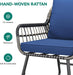 4-Piece Patio Furniture Wicker Outdoor Bistro Set, All-Weather Rattan Conversation Loveseat Chairs for Backyard, Balcony and Deck with Soft Cushions and Metal Table (Navy Blue)
