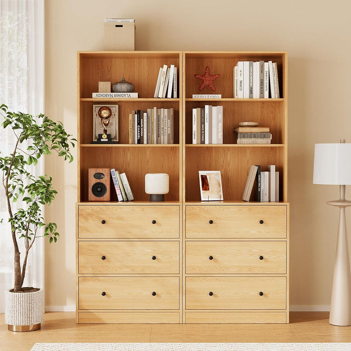 71'' Wood Bookshelf with 3 Drawers (2, Wood)