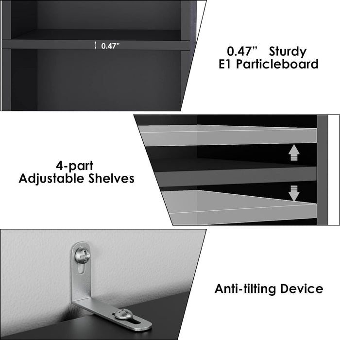 8-Tier Media Tower Rack, 11.6 X 9.3 X 70.9 Inches CD DVD Slim Storage Cabinet with Adjustable Shelves, Tall Narrow Bookcase Display Bookshelf for Home Office, Black