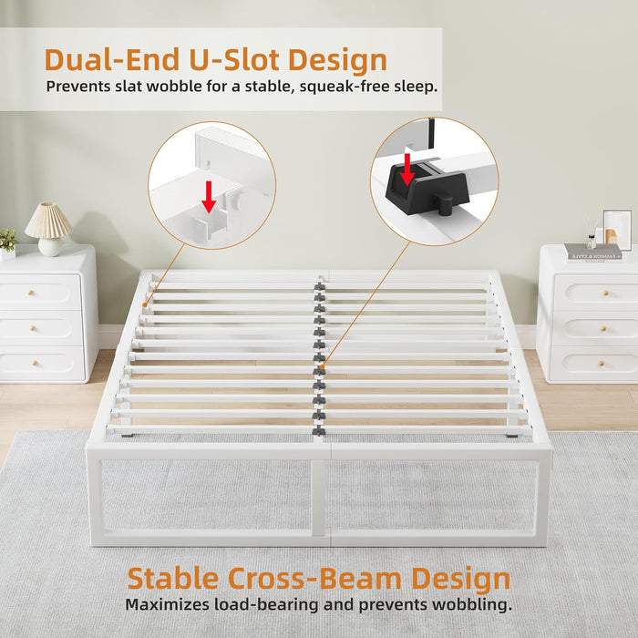 14 Inch Metal Queen Bed Frame with Steel Support, Noise-Free