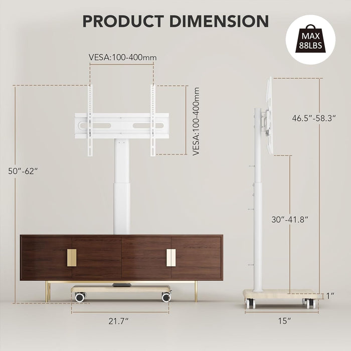 Mobile TV Stand for 27 to 65 Inch Tvs,Portable Rolling TV Cart on Wheels, Tall Universal Floor Stands with Swivel Mount, Height Adjustable Sleeking Standing Mount Fit Corner, Bedroom, Outdoor