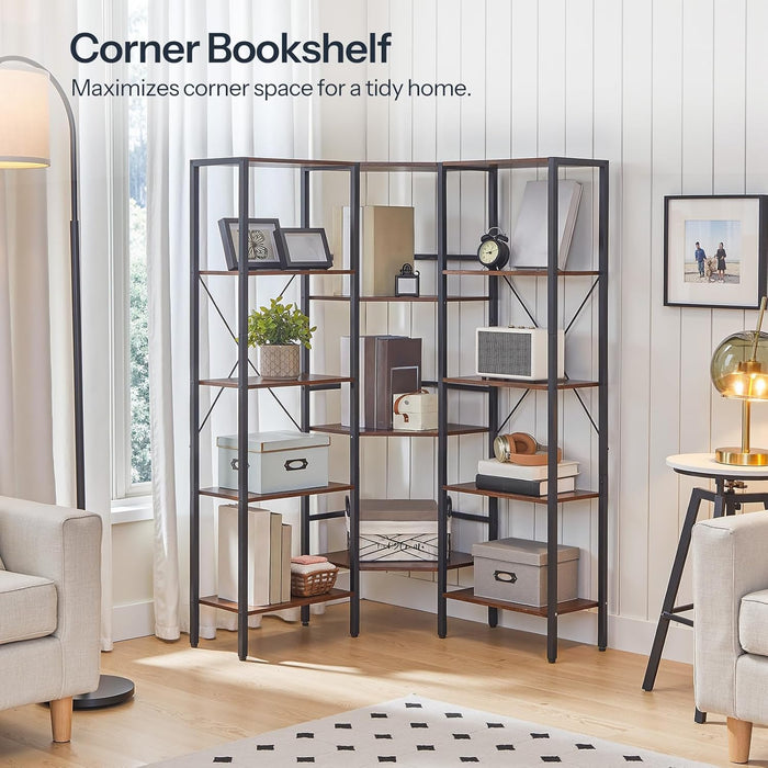LShaped Corner Bookshelf 5Tier Beveled Edge DarkBrown