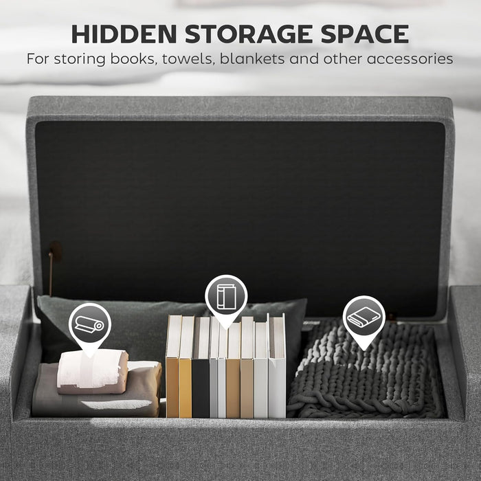 Storage Ottoman, Linen Upholstered Storage Bench with Lift Top and Button Tufted for Living Room, Gray