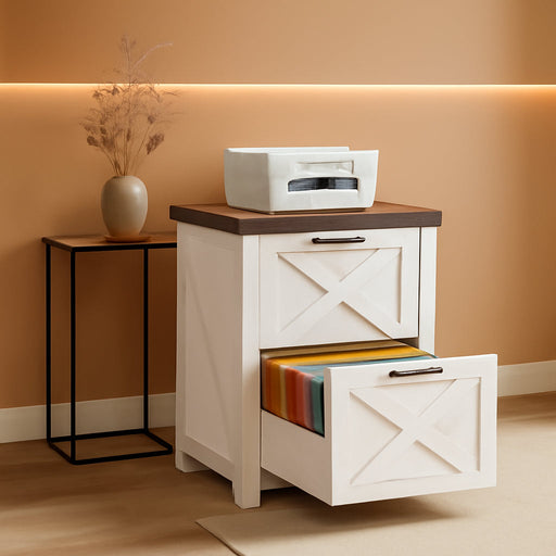 Two Drawer Farmhouse Vertical Filing Cabinet White
