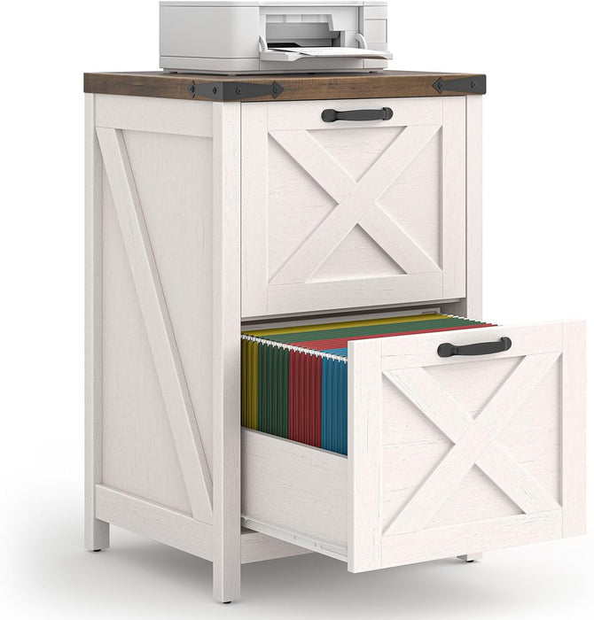 Two Drawer Farmhouse Vertical Filing Cabinet White