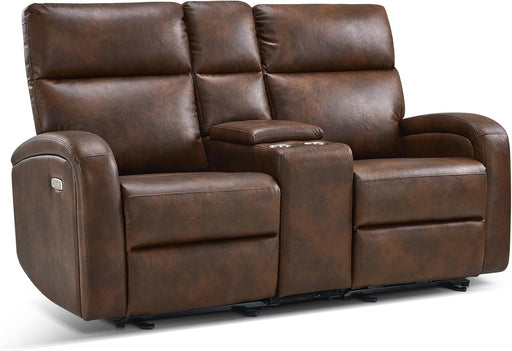 65.7" Zero Wall Recliner Loveseat with Console, 2-Seat Power Wall Hugger Sofa with Cup Holders, USB & Type-C Dual Charge Ports, for Living Room, RV PR646M2 (Dark Brown, Loveseat with Console)