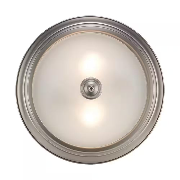 12.75 in 2-Light Brushed Nickel Flush Mount Ceiling Light Fixture with Frosted Glass Shade (2-Pack)