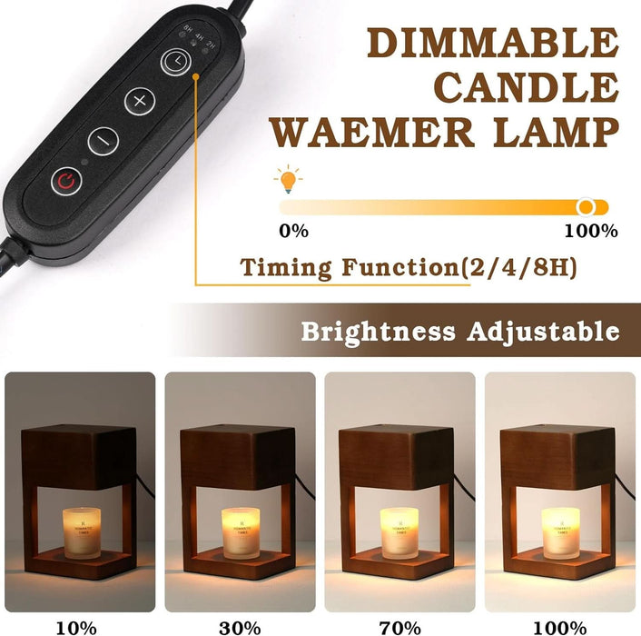 Candle Warmer Lamp Wood with Timer, Dimmable Electric Candle Lamp Warmer for Jar Candles, 2 * 35 Watt Bulb, Birthday Gifts for Men, Decorative Wooden Candle Lamp for Bedroom Home Decor
