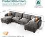 Darkest Gray Chenille UShaped Sectional Sofa Ottoman