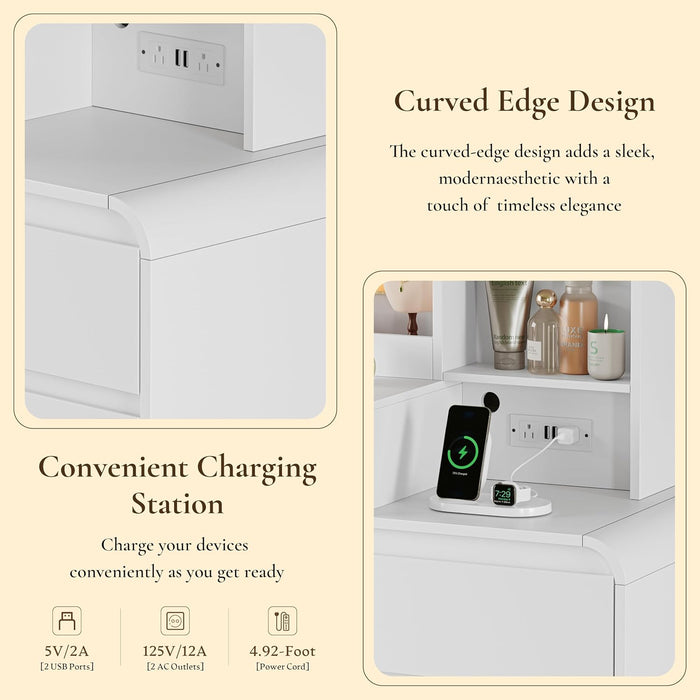 62" Makeup Vanity Desk with HD Lighted Mirror & Charging Station, White | 8 Drawers & Open Shelves, 3 Lighting Modes & Adjustable Brightness, Large Modern Dressing Table for Women & Girls