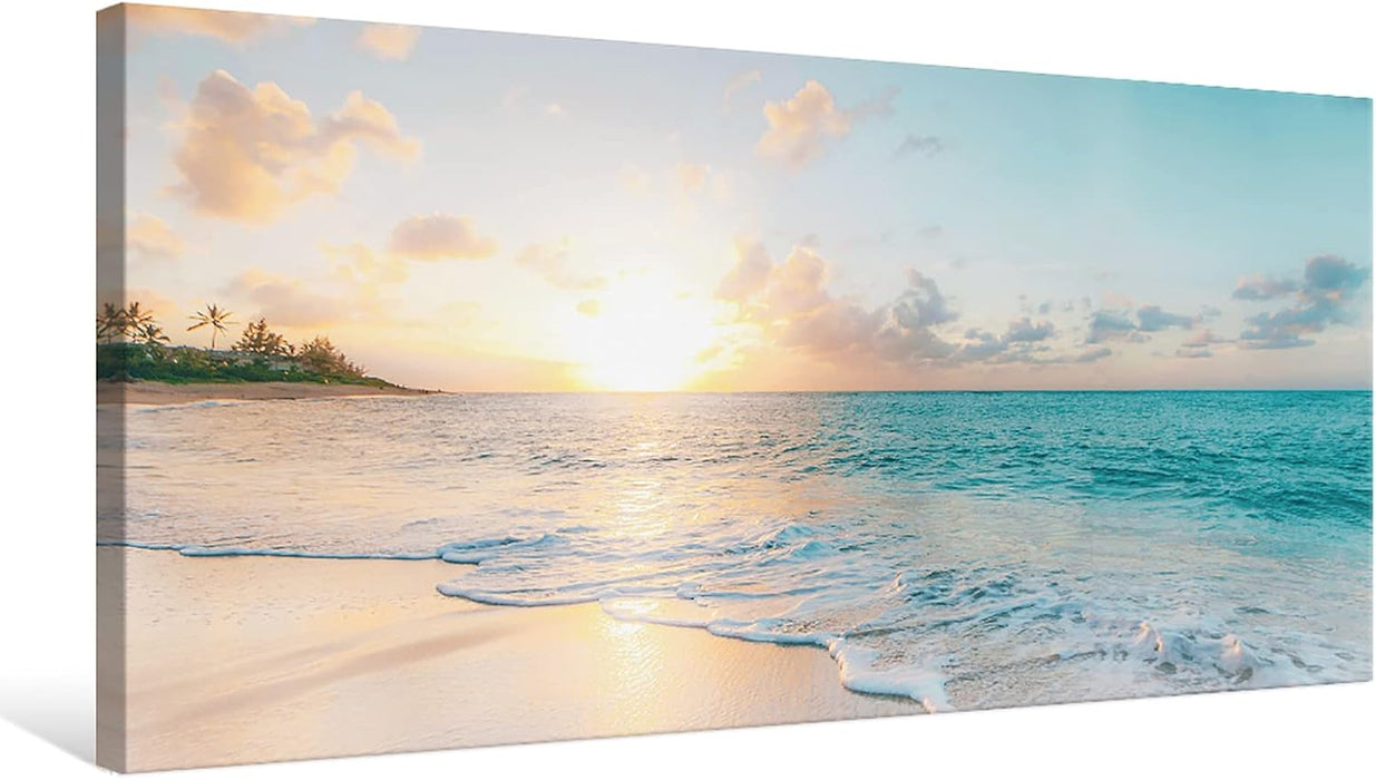 Ocean Beach Sunset Canvas Wall Art for Bedroom Seascape Paintings Coastal Picture Framed Artwork for Bathroom Living Room Office Wall Decor 20" X 40"