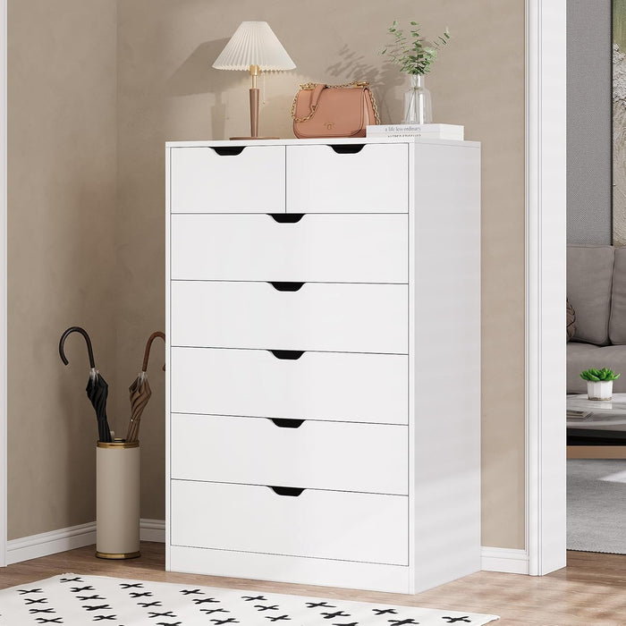 Tall 7 Drawer Dresser, White Modern Chest of Drawers for Bedroom,Closet Dressers with Drawers for Living Room, Entryway, Hallway