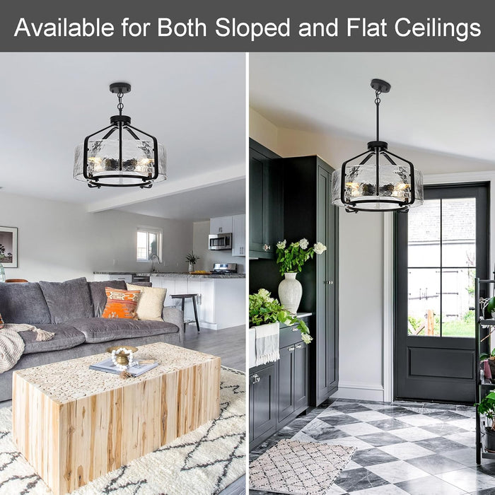 17.7 Inch Black Glass Drum Chandelier Contemporary