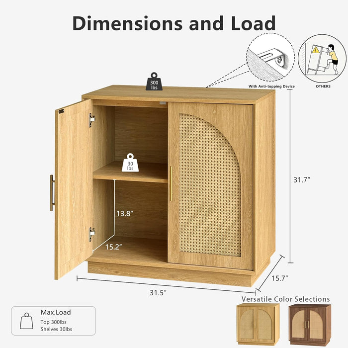 31.7" Sideboard Buffet Cabinet with Storage, Light Oak
