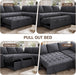 85 Inch Modular Sectional Sofa with Pull Out Bed, Chenille L Shaped Sectional Sofa with USB Ports/Reclining Backrest/Storage Seats, Tool-Free Assembly, Sofa Couch for Living Room Dark Grey