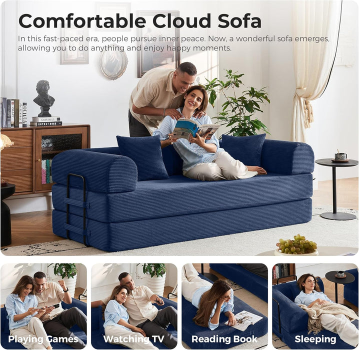 Five In One Transformable Upholstered Navy SofaBed