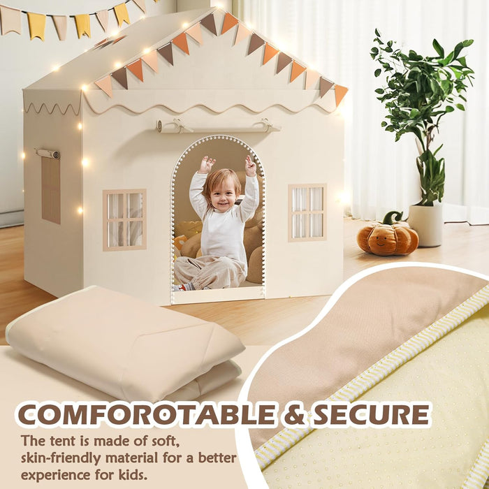 Play Tent for Kids, 2 in 1 Toddler Tent with Padded Mat and Light, Large Playhouse for Kids Indoor & Outdoor, 2 Doors and 4 Windows, 51" X 39" X 53", Toy Gift for Boys and Girls