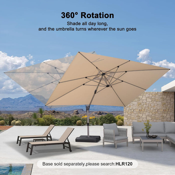 Patio Umbrella Outdoor 10' X 13' Rectangle 360 Rotation Beige