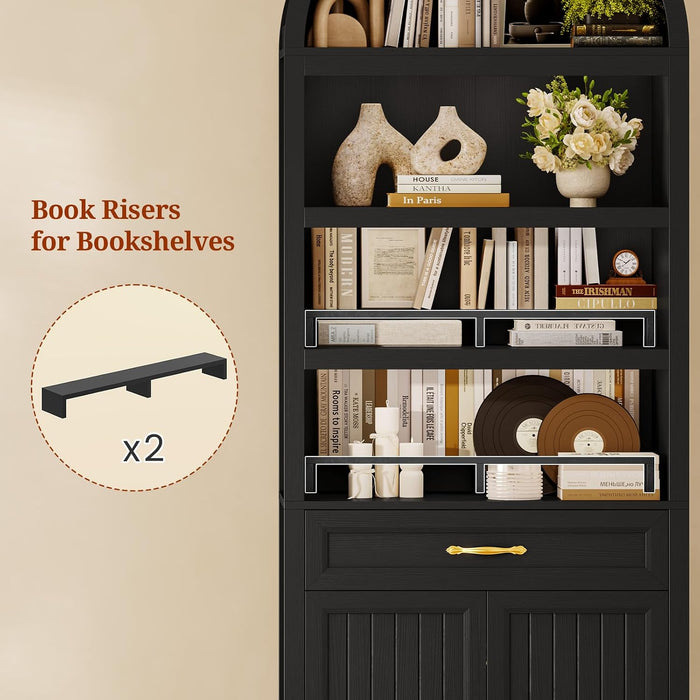 2 Pcs 84.2" Tall Arched Cabinets,Bookcase with Drawer Storage,Mid-Century Modern 6-Tier Bookshelf, 2 Book Risers and Adjustable Shelves Offering More Storage Space for Living Room,Kitchen, Black