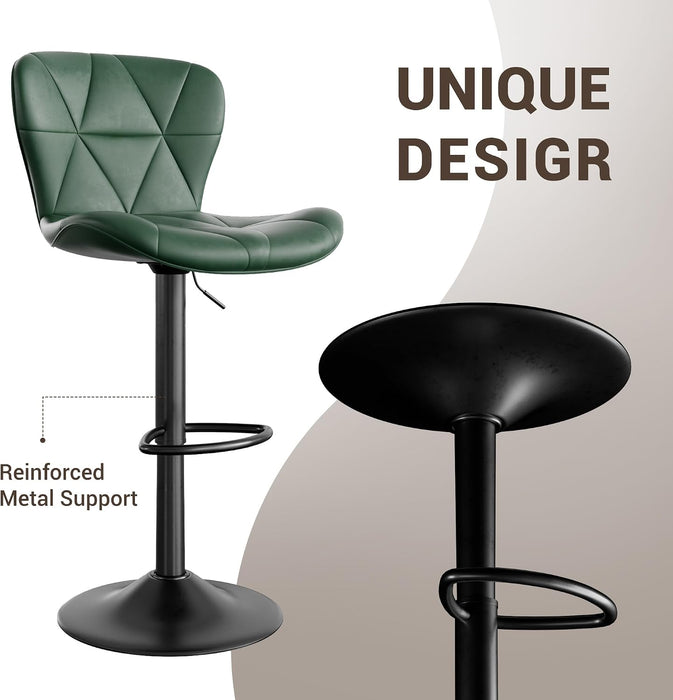 Bar Stools Set of 2, Faux Leather Upholstered Swivel Barstools, Seat Height 24.8"-33.46" Adjustable for Kitchen Island Green