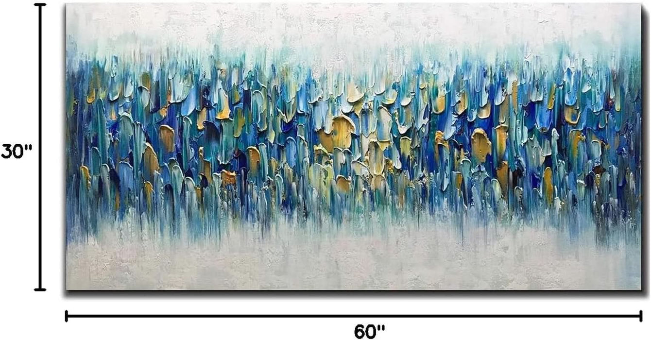 Art,30X60Inch Colorful Knife Painted on Canvas Teal Blue Fantasy Abstract Paintings Seascape Artwork Modern Colorful Acrylic Wall Art Wood inside Framed Ready to Hang